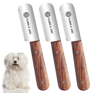 Juego de aseo para perros Flamia ecológico, mango grande de palisandro, cuchillos peladores de madera, cuchillo de cardado de acero inoxidable para Terriers - Product Image 1