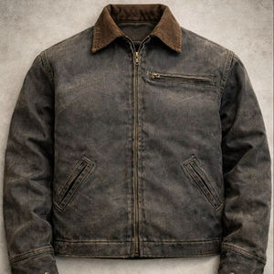 Chaqueta de Trabajo para Hombre, Estilo Vintage, Lavada, de Lona de Pato, Chaqueta Utilitaria con Cierre, Estilo Detroit - Product Image 1