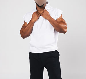 Custom High Quality 100% Cotton Men's Hooded Muscle Training Sweatshirt Cropped <b>Sleeveless</b> <b>Hoodie</b> for Bodybuilding for Winter - Product Image 6