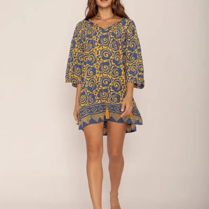 Robe longue décontractée imprimée longue encolure Henley avec des liens en coton robe maxi Tie dye Summer Women Long Maxi - Product Image 1