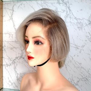 Perruque Cheveux Courts Extensions de Cheveux Humains Vietnamiens Donneur Unique Couleur Grise - Product Image 3