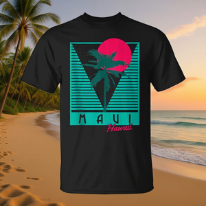 Maui Hawaii Palm Tree Surf T-shirt rétro noir pour hommes, taille L - Product Image 3