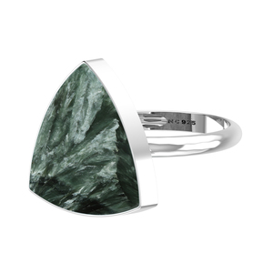 Bague de fiançailles unisexe en argent sterling 925, finition haut de gamme, sertie de seraphinite, forme ovale, poire, style classique - Product Image 1