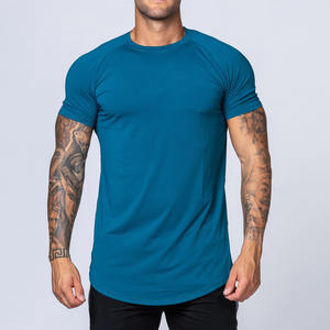 Col haut base hommes lâche petit col rond blanc demi manche350G T-shirt en coton lourd petit décolleté manches courtes demi - Product Image 1