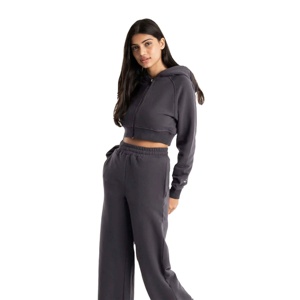 Sudadera con capucha de lana de algodón de alta calidad para mujer, ropa de calle, Jersey recortado con cremallera en blanco lavado ácido de peso pesado - Product Image 5