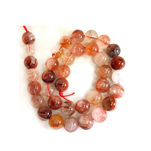 Collier en cristal naturel, perles de quartz de feu lisses, pierre rouge polie, bijoux, brin lâche, grossiste en pierres précieuses pour la guérison - Product Image 1