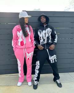 OEM&ODM Wholesale Custom High Quality Fashion <b>Applique</b> Embroidered Rhinestone Acid-washed Men's Zipper Hoodie - Product Image 3