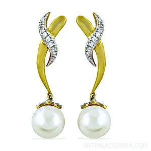 Boucles d'oreilles pendantes en perles de culture plaquées or 18 carats pour femmes, rondes, blanches, qualité AAA, bijoux de mariage classiques - Product Image 3