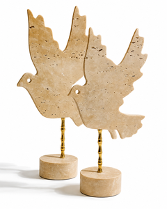 Ensemble de 2 sculptures d'oiseaux en travertin de luxe sur support doré antique, 15x10 pouces, décoration cadeau - Product Image 4