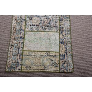 พรมวินเทจขนาด 2.3x7.9 ฟุต พรมตุรกี พรมขนสัตว์ลายดอกไม้สีน้ำเงิน - Product Image 5