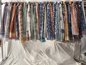 Handmade Cotton Shawl-Floral Block Print Jaipuri Unisex Summer Pareo Swim <b>Scarf</b> and Bikini Cover Assorted Lot for Women - Product Image 2