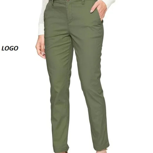 Pantalones casuales de estilo callejero para mujer, pantalones ajustados con cintura elástica, Pantalones chinos cónicos delanteros planos, Pantalones chinos de vestir - Product Image 1