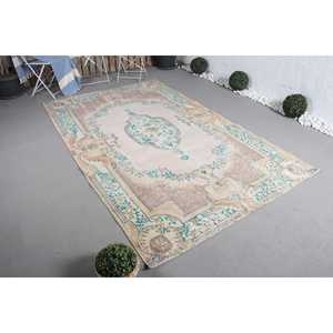 Turkish Rug, Large 5.4x8.8 ft Vintage Rug, <b>Brown</b> Blue Camouflage <b>Wool</b> Rug - Product Image 2