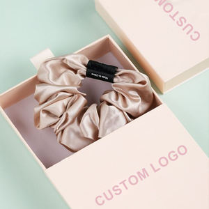 Logotipo personalizado 3D bordado 5cm seda pelo Scrunchies seda 100% Mora pura seda Scrunchie personalizado - Product Image 4