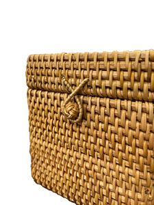 Eco-friendly Handmade Wicker Rattan Multi-Purpose Durable Tissue <b>Box</b> Bohemian Style Weaving <b>Storage</b> Basket with <b>Lid</b> - Product Image 4