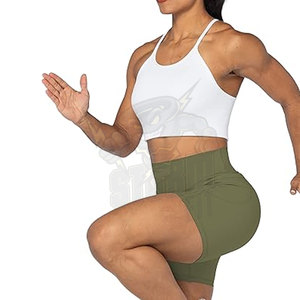 ชุดเลกกิ้งเล่นโยคะของผู้หญิงกางเกงขาสั้นสีพื้นแห้งเร็วออกแบบโลโก้ได้ตามต้องการ - Product Image 5