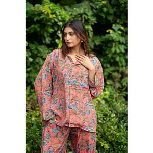 <b>Silk</b> Blend Bridal Pyjama Set Silky Soft Cozy Breathable Paisley Pattern Pockets Unique Nightwear for Women XS for Summer - Product Image 4