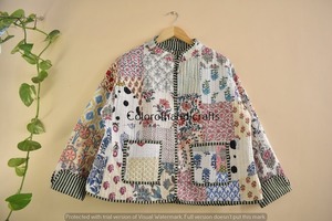 <b>White</b> Patchwork Quilted <b>Jackets</b> Cotton Floral Bohemian Style Fall Winter <b>Jacket</b> Coat Street Quilted Reversible <b>Jacket</b> for Women - Product Image 2