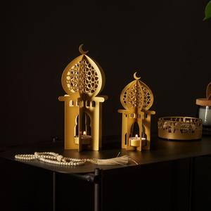 Ensemble de lanternes du Ramadan en métal doré avec motif de croissant de lune, découpe complexe, porte-bougie chauffe-plat, décoration de fête élégante pour la maison - Product Image 2