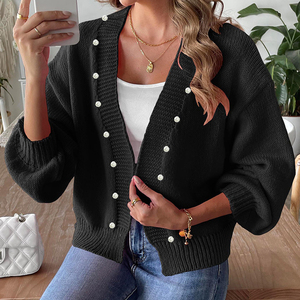 <span class=keywords><strong>Cardigan</strong></span> de Malha Cropped Chic para Mulheres PASUXI, Jaqueta Curta Elegante com Pérolas Costuradas à Mão, Top de Manga Longa para Senhoras - Product Image 6