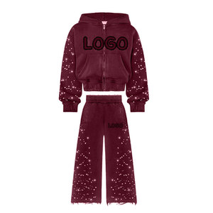 Ensemble de survêtement décontracté à capuche unisexe de qualité supérieure 2026, lavage à l'acide, strass, pantalon de survêtement - Product Image 2