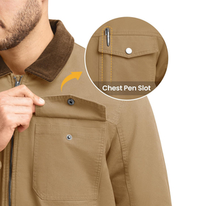 Respirant homme vestes toile lourde coton Streetwear hommes vestes logo personnalisé coton fermeture éclair Vintage travail veste pour homme - Product Image 5