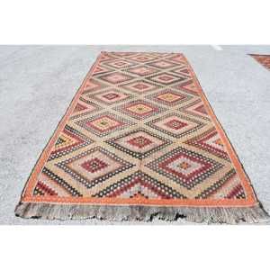 5.7x11.9 ft Rug, Turkish Vintage Rug, <b>Red</b> Kilim <b>Wool</b> Rug - Product Image 1