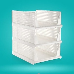 Premium Modern Plastic Folding Sliding <b>Storage</b> <b>Drawer</b> 3 Shelf Organizer Stackable Free Standing Closet Space Saving White - Product Image 5