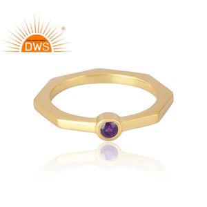 Latest Selling <b>925</b> Sterling <b>Silver</b> 18K Gold Plated Natural Amethyst Gemstone <b>Ring</b> Demi Fine Jewelry Manufacturer - Product Image 3