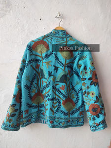 Chaqueta de terciopelo de algodón tejida con bordado a máquina, diseño Suzani, estilo bohemio, transpirable, para otoño e invierno, abrigo de lujo indio para mujer - Product Image 5