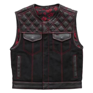 Gilet de course en cuir pleine fleur véritable pour homme de luxe, fermeture éclair personnalisée, motif respirant, toile, pour moto, hip-hop - Product Image 6
