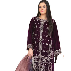 Organza pesada de diseñador pakistaní con estampado digital de trabajo bordado para mujer - Product Image 1