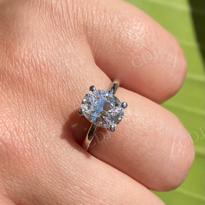 Bague de fiançailles Solitaire Moissanite taille ovale certifiée GRA 2CT bague en diamant or blanc 10K Simple Halo caché ensemble bagues bijoux - Product Image 1