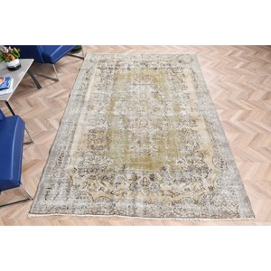 พรมตุรกีโบราณขนาดใหญ่ 5.9x8.7 ฟุต สีเทา พรมขนสัตว์สไตล์ตะวันตกเฉียงใต้ - Product Image 4