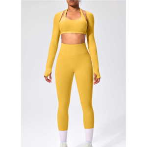 Conjuntos de Yoga para Mujer al por Mayor, Personalizados, de 2 Piezas, Transpirables, Suaves al Tacto, de Poliéster/Algodón, Ropa Deportiva sin Costuras con Logotipo Frontal - Product Image 2
