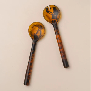 Ensemble de cuillère et de fourchette à salade en résine faite à la main élégante - Luxe moderne pour les fêtes et les repas, écologique et lavable au lave-vaisselle - Product Image 1