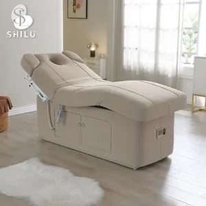 2024 New Adjustable Clinic Beauty Salon Stationary Comfortable Head Vinyl Massage Thai Table Electric Facial Bed With Storage