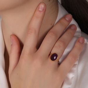 Anillo de piedras preciosas redondas de amatista de cuarzo chapado en oro de 18 quilates hecho a mano para energía curativa, joyería de moda y ocasiones de boda/fiesta - Product Image 5