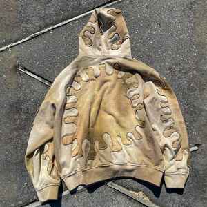 Haute qualité hommes coton pull à capuche 500 Gsm épais lourd lavé à l'acide brodé surdimensionné polaire sunfaded goutte épaule - Product Image 2