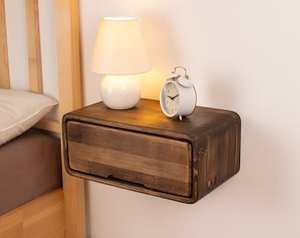 Mesita de noche de madera flotante natural 1 cajón | Solución de almacenamiento de sala de estar hecha a mano ecológica moderna personalizable - Product Image 2