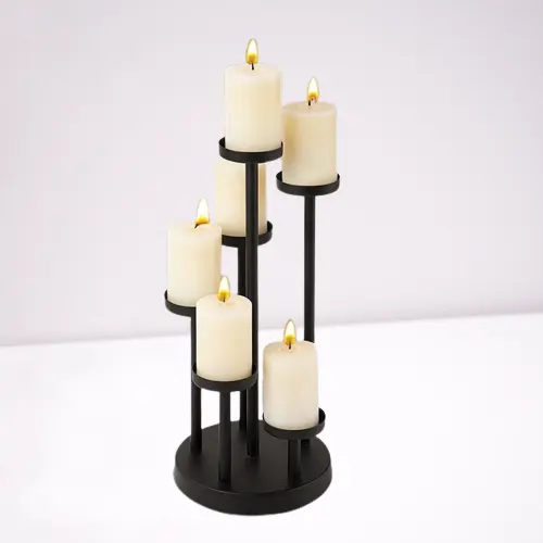 Nuova produzione indiana di alta qualità che vende a un prezzo ragionevole supporto per candelabri rotondo nero da tavolo in metallo da 13.38 "per uso domestico