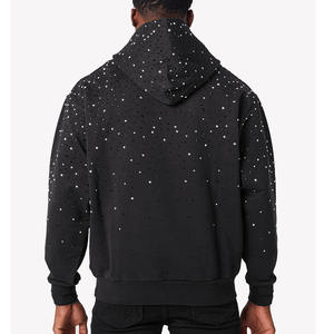 Sweat à capuche de luxe noir avec strass pour hommes et femmes, sweat à capuche surdimensionné avec cristaux scintillants, sweat à capuche streetwear personnalisé - Product Image 4