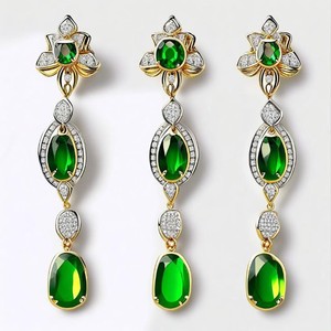Stylish 18K Gold-Plated 925 <b>Sterling</b> <b>Silver</b> Drop <b>Earrings</b> with Green Onyx Gemstone Fashionable Hydro Design - Product Image 6