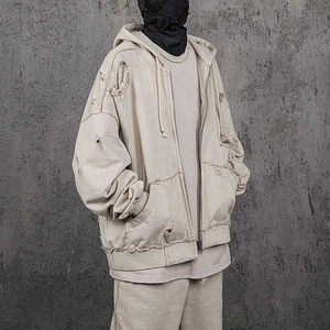 Wholesale 100% Cotton for <b>Men</b> Custom Distressed Long Sleeve <b>Pullover</b> with Pockets Solid Design Distressed Tracksuits Customized - Product Image 4