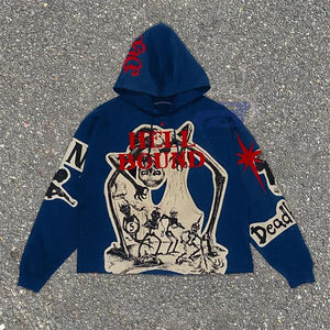 Sweat à capuche Hell Bound Graphic Winter Hoodie Coupe Classique Streetwear Pull-over Bleu Imprimé Gothique Y2K Logo Personnalisé - Product Image 1