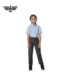 Ensemble uniforme scolaire unisexe pour enfants, couleurs personnalisables, chemise à manches courtes bleu clair, pantalon formel gris en coton, différentes tailles - Product Image 1