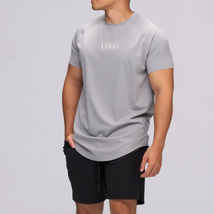 Venta al por mayor de ropa deportiva que absorbe la humedad Flexible Muscle Tee Seamless Gym T-shirts Scoop Hem Sport T Shirt para hombres con Split - Product Image 3