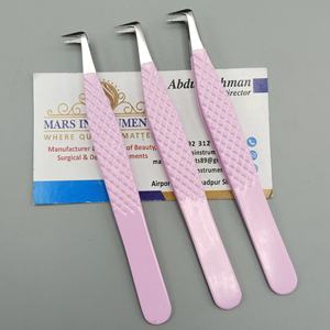 Pink <b>Powder</b> Coated Stainless Steel <b>Volume</b> Tweezers with Curved Silver Tips Boot Style for Eyelash Extensions - Product Image 5