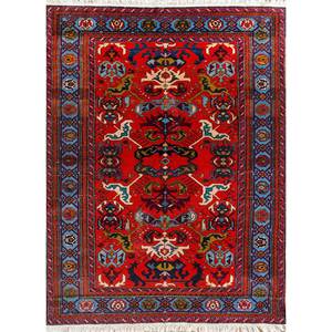 Alfombra Kiaan Grande de Lana Anudada a Mano, Diseño Geométrico Abstracto Rojo Naranja, Rectangular 9x12, para Entrada del Hogar, Modelo Skwl-38 - Product Image 1