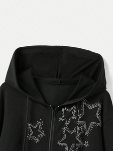 Rhinestone Hoodie for Men Winter Pattern Drop Shoulder Zip-Up Hoodie 100% Cotton Custom Logo Full Customization Christmas - Product Image 6